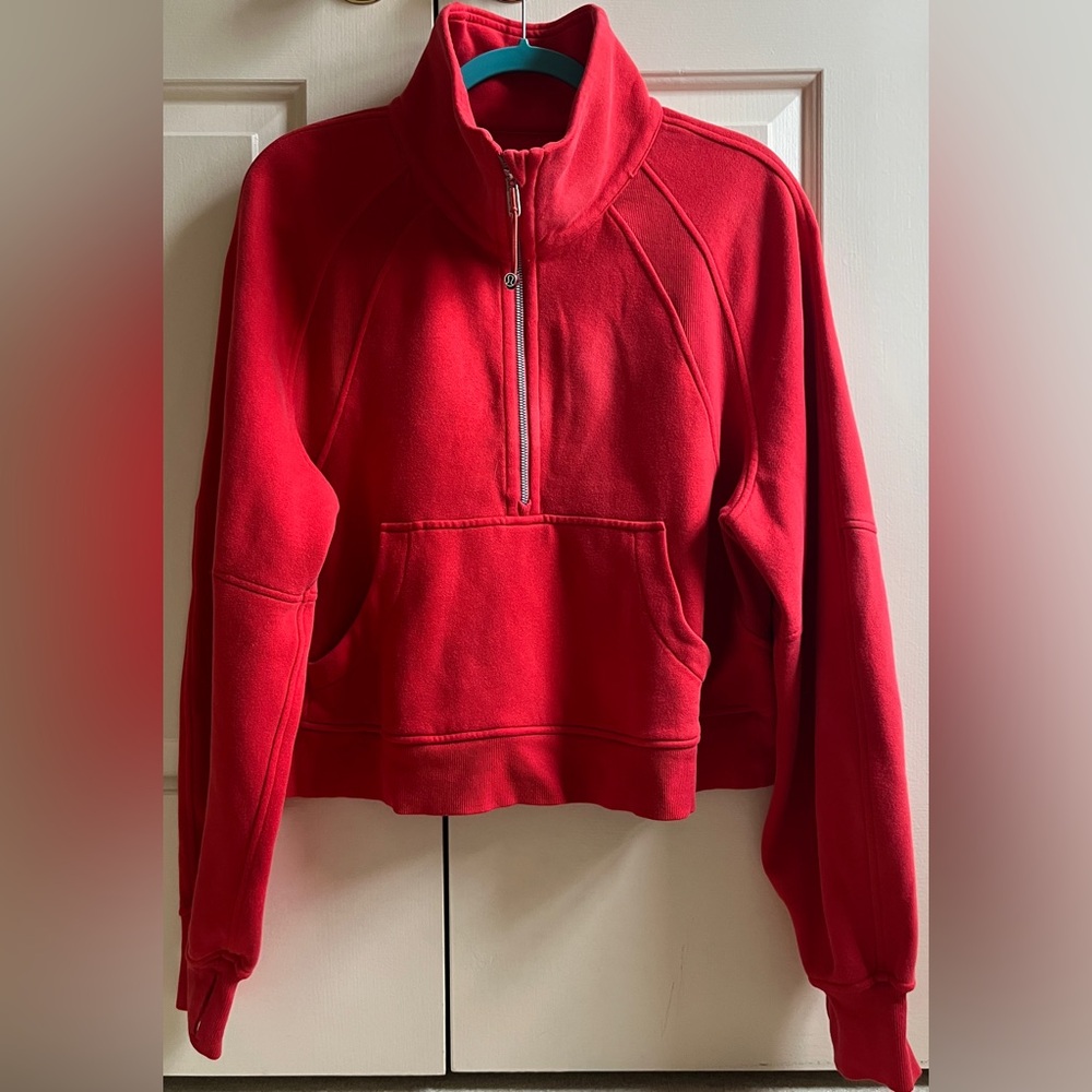 🍒LULULEMON sz M/L SCUBA OVERSIZED FUNNEL NECK 1/2 ZIP SWEATSHIRT Jacket ~ RED